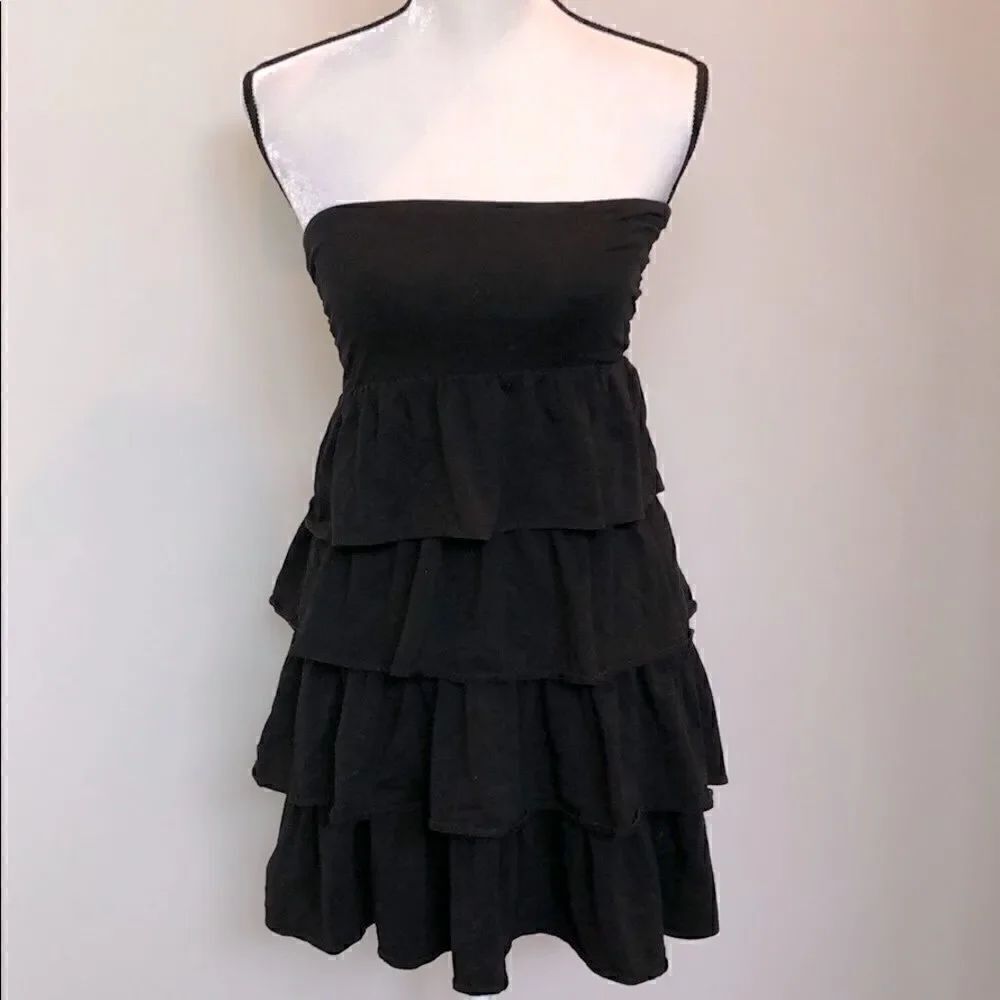 Jcrew black tiered ruffled dress or coverup size S
